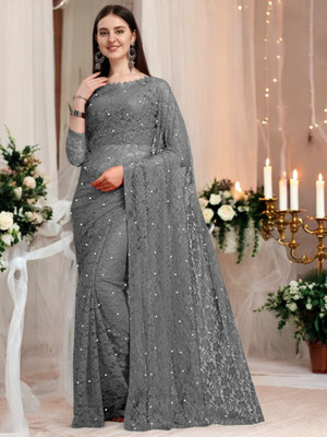 NEXAA Self Design Bollywood Brasso Saree(Grey)