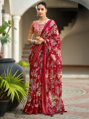 Sareemall Printed Bollywood Chiffon Saree(Red)