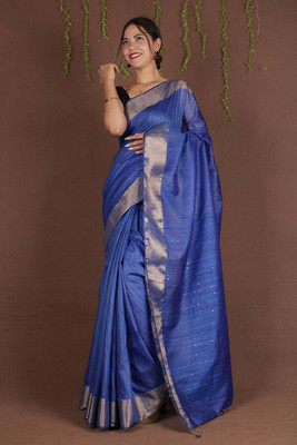 Izma Striped, Self Design, Embellished Bhagalpuri Art Silk Saree(Dark Green)