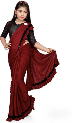 VRAJTEX FAB Embellished Bollywood Lycra Blend Saree(Maroon)