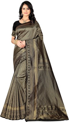 fFASHION Woven, Embellished, Solid/Plain, Printed, Self Design, Floral Print, Digital Print, Dyed Banarasi Art Silk, Cotton Silk Saree(Black)