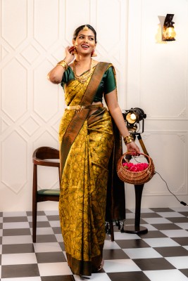 MIMOSA Woven Kanjivaram Art Silk Saree(Yellow)