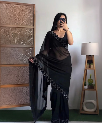 JUDYDALL Embellished Bollywood Georgette Saree(Black)