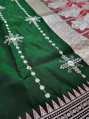 HouseOfCommon Woven Kanjivaram Handloom Satin Saree(Dark Green)