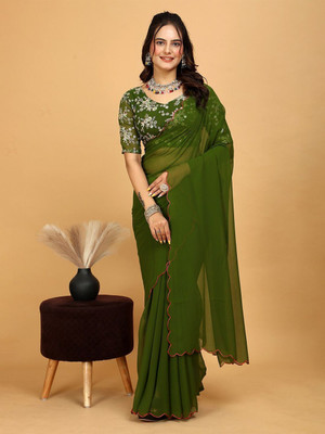 Brahmani Creation Embroidered Bollywood Georgette, Chiffon Saree(Green)