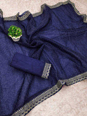 Somya Collection Printed Daily Wear Georgette Saree(Dark Blue)