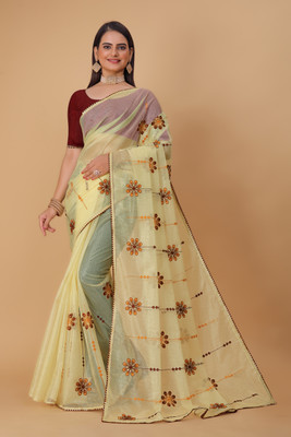Tejal Creation Self Design Bollywood Organza Saree(Yellow)