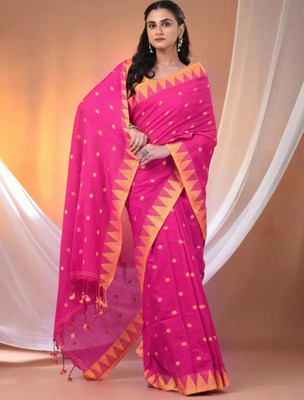 PARTHA BISWAS Self Design Handloom Cotton Blend Saree(Red)