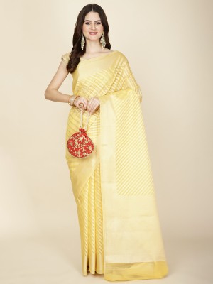 Meena Bazaar Embroidered Bollywood Cotton Blend Saree(Yellow)