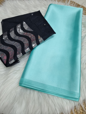 Arpita Fashion Solid/Plain Bollywood Satin Saree(Light Blue)
