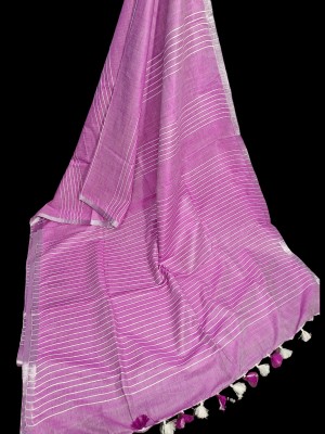 govind handloom Solid/Plain Bhagalpuri Cotton Linen Saree(Magenta)