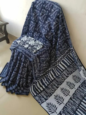 Shoploom Printed Handloom Pure Cotton Saree(Blue)