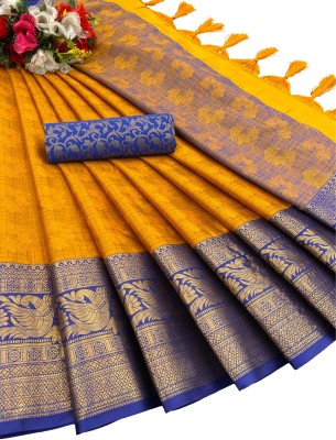 MAHADEV ENTERPRISE Printed, Self Design, Woven, Applique, Checkered Banarasi Silk Blend, Cotton Blend Saree(Multicolor)