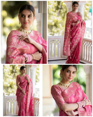 VK Enterprise Woven Banarasi Art Silk Saree(Pink)
