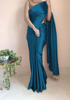 PD CLOTH VILLA Solid/Plain Bollywood Satin, Silk Blend Saree(Multicolor)