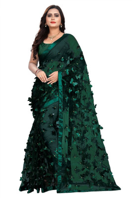 HouseOfCommon Embroidered Bollywood Net Saree(Green)