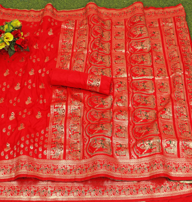 Rugli Woven Baluchari Silk Blend, Art Silk Saree(Red)