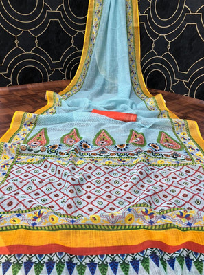 Arpita Fashion Printed, Self Design, Digital Print Bollywood Cotton Blend, Cotton Linen Saree(Multicolor)