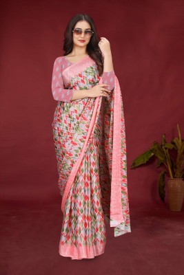 jihana fab Printed Kanjivaram Chiffon, Silk Blend Saree(Pink)