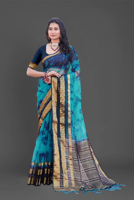 Aarunika SBT Printed Bollywood Organza Saree(Blue)