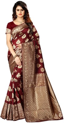 Houri Fab Woven, Embellished Kanjivaram Art Silk, Jacquard Saree(Maroon)