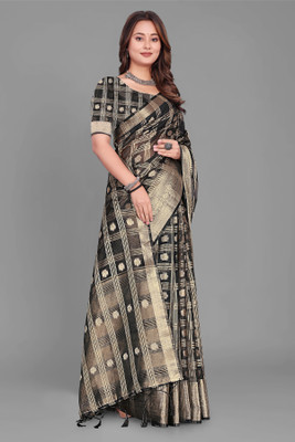 Aarunika SST Solid/Plain Bollywood Organza Saree(Black)