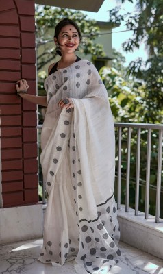 PHEASANT Self Design, Woven Bollywood Cotton Linen, Cotton Jute Saree(White)