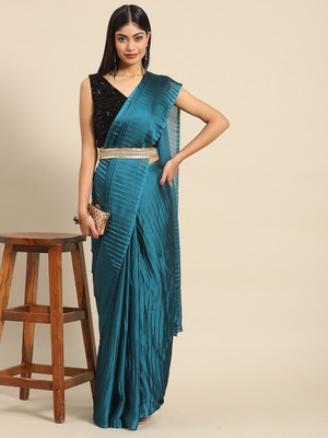 Divastri Solid/Plain Bollywood Georgette Saree(Light Blue)