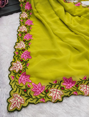 VasCloth Embroidered Bollywood Georgette Saree(Green)
