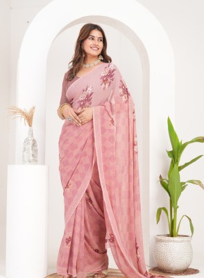 Anjanisut Sarees Printed, Embellished Bollywood Chiffon Saree(Pink)