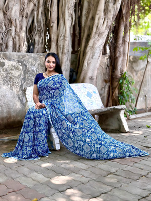 S.R.TEXTILES Printed Kalamkari Georgette Saree(Multicolor)