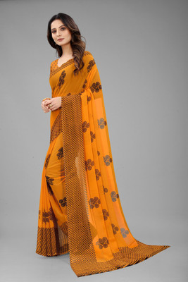 Nisha Creation Self Design Bollywood Chiffon Saree(Mustard)