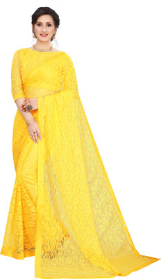 HouseOfCommon Self Design Bollywood Net Saree(Yellow)