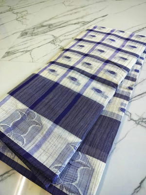 kunduhouse Self Design Tant Pure Cotton Saree(Blue)
