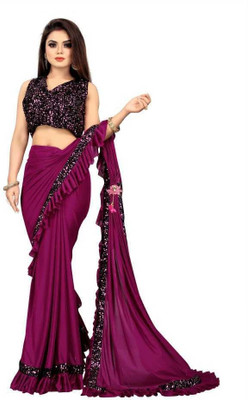 khodal chhaya Solid/Plain Daily Wear Lycra Blend Saree(Purple)