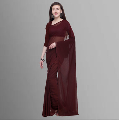 Anand Sarees Solid/Plain Daily Wear Georgette Saree(Maroon)