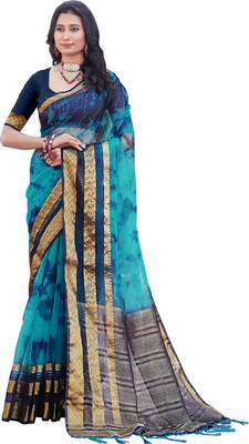 Aarunika SBT Solid/Plain Bollywood Organza Saree(Blue)