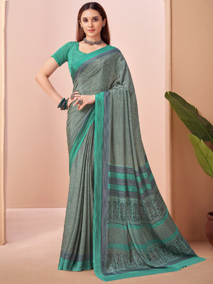 Divastri Floral Print, Geometric Print, Digital Print, Printed Bollywood Crepe Saree(Green)