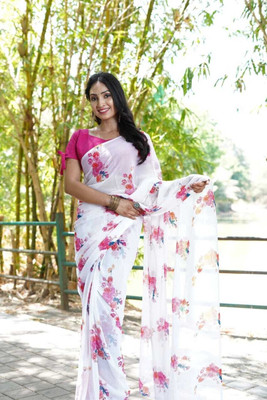 JATADHAR FAB Woven Bollywood Georgette Saree(White)