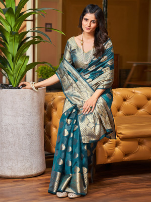 Divastri Woven Banarasi Organza Saree(Blue)