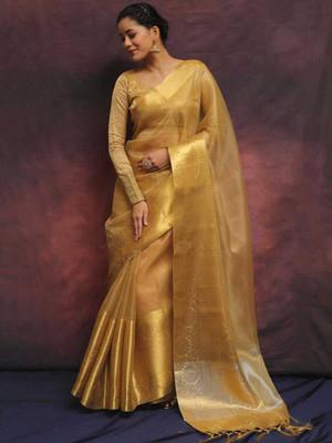 Clothing Hub Woven Dharmavaram Tissue Saree(Gold)