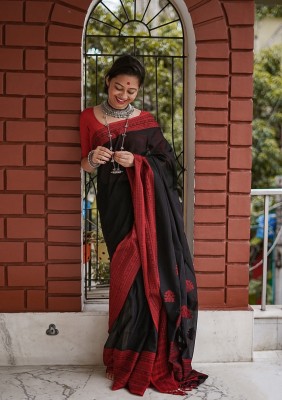 SHUBHARAMBH Woven Bollywood Jacquard Saree(Black)