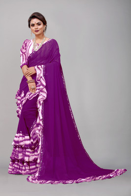 FIERTE Self Design, Printed, Dyed, Digital Print, Solid/Plain Bollywood Georgette, Chiffon Saree(Purple)