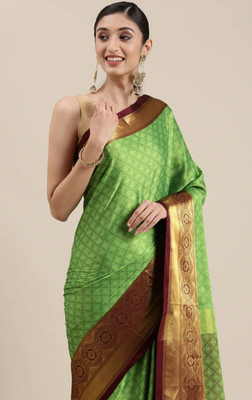 viveri fashion Solid/Plain Bollywood Cotton Silk Saree(Green)