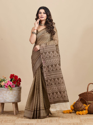 SHANVIKA Printed Daily Wear Pure Cotton Saree(Brown)
