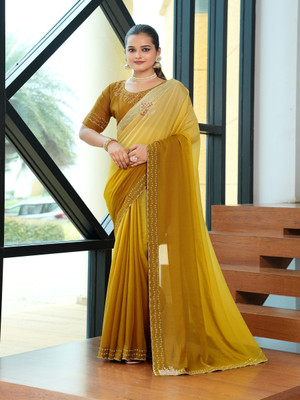 Tasrika Embellished Bollywood Silk Blend Saree(Mustard)