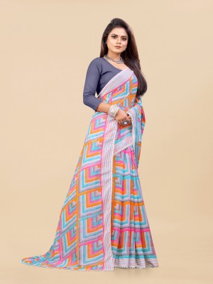 BLEESBURY Printed Bollywood Georgette, Chiffon Saree(Light Blue)