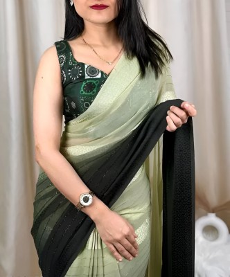 Infyshopy Embroidered, Striped, Self Design Bollywood Georgette Saree(Green)