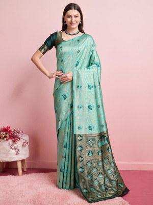 SAPTAVI Woven, Self Design Banarasi Jacquard Saree(Light Green)