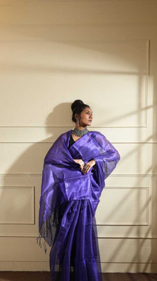 SathiBotique Self Design Handloom Tissue Saree(Purple)